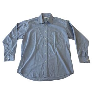 Woolworths Button Down Mens 16.5 Blue Long Sleeve Plaid Casual Office Work Shirt